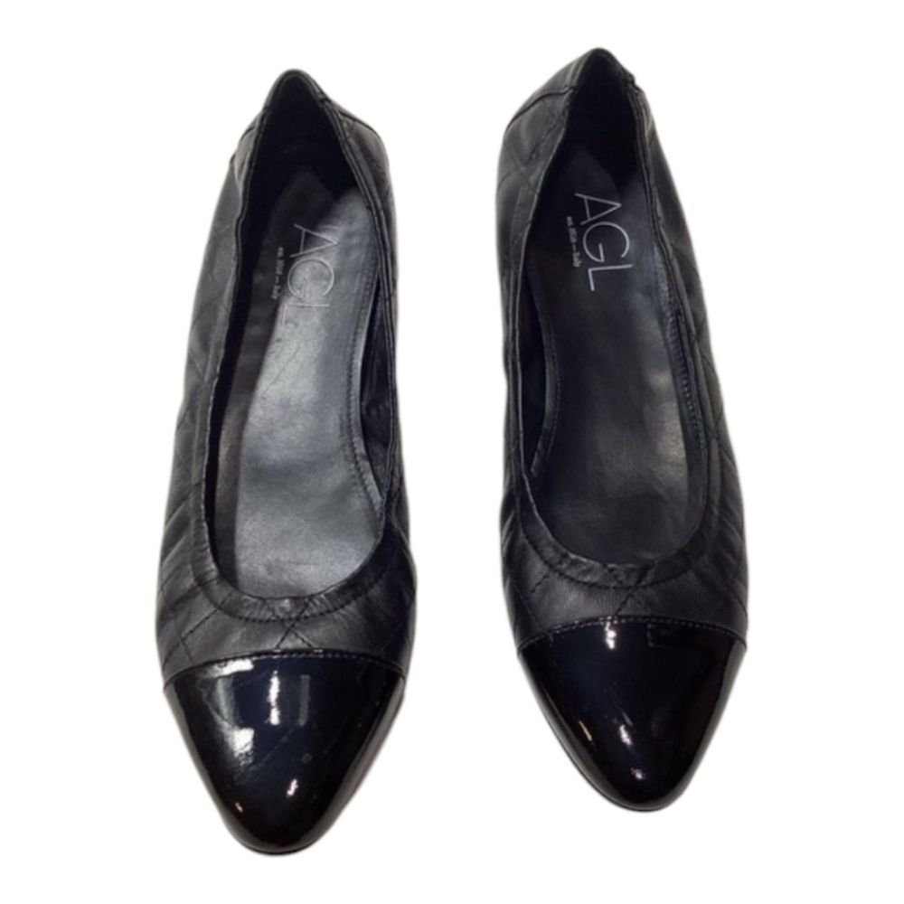 AGL Naomi Quilted Cap Toe Ballet Flats – Black Leather, Size EU 40 / US 9.5–10